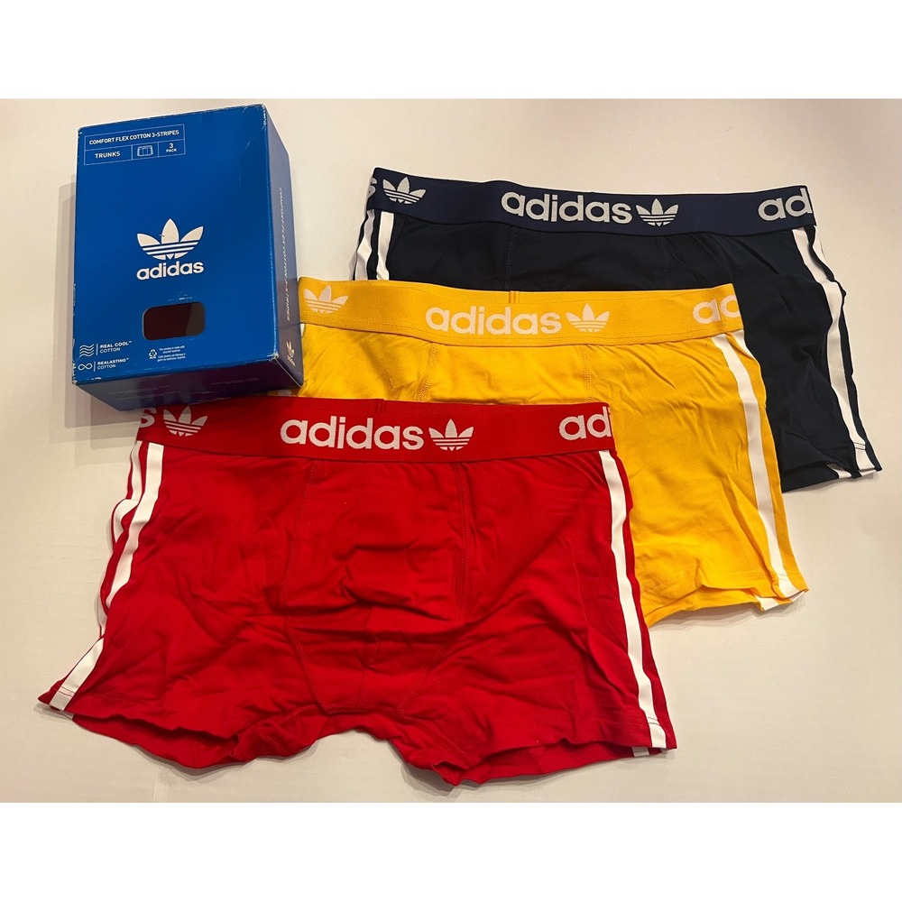 Adidas Originals Men's Comfort Flex Cotton 3-Stripes Trunks 3-Pack Multicolor S